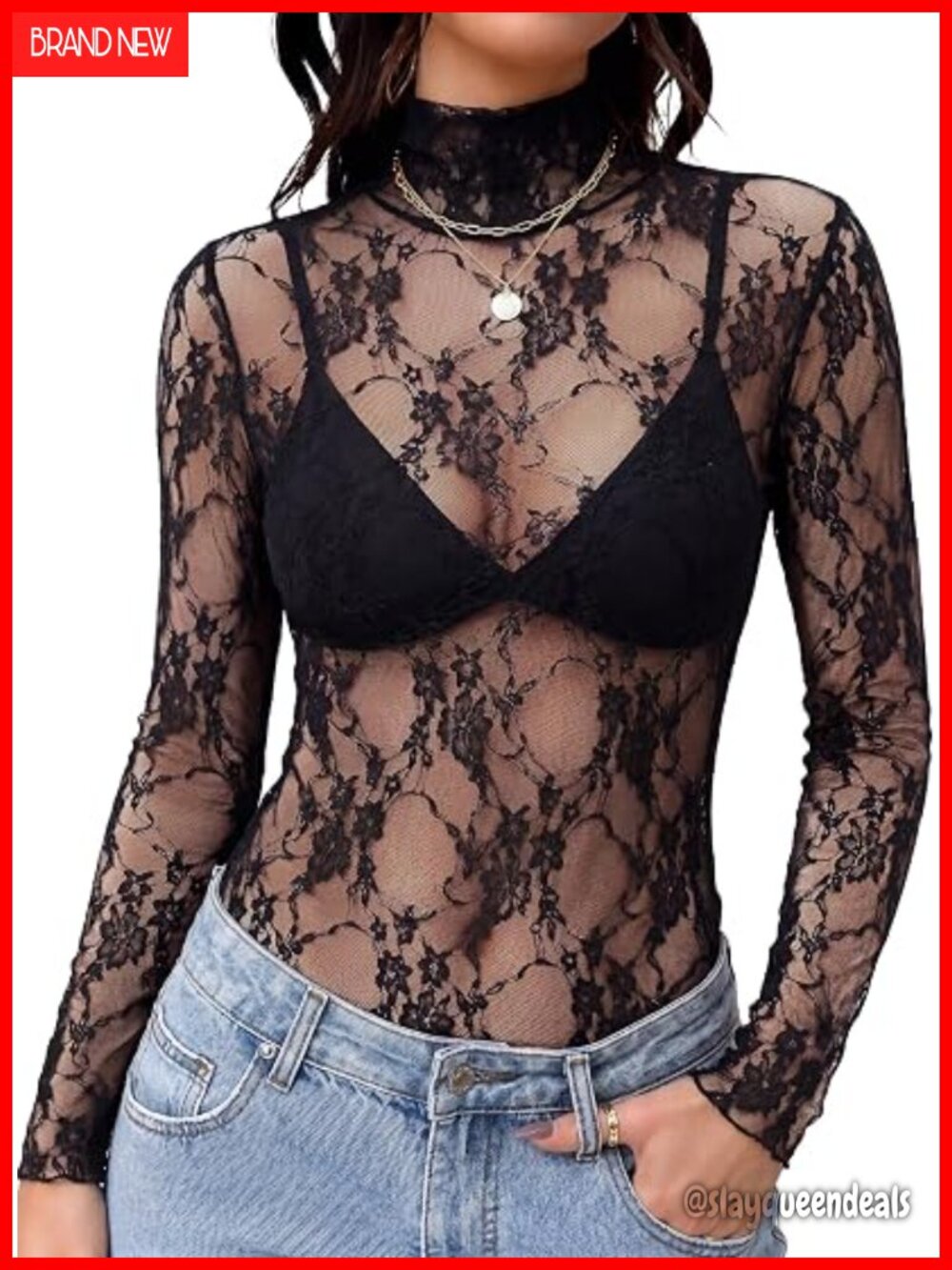 Mesh Top Long Sleeve Turtleneck Sheer Blouses See Through Undershirt